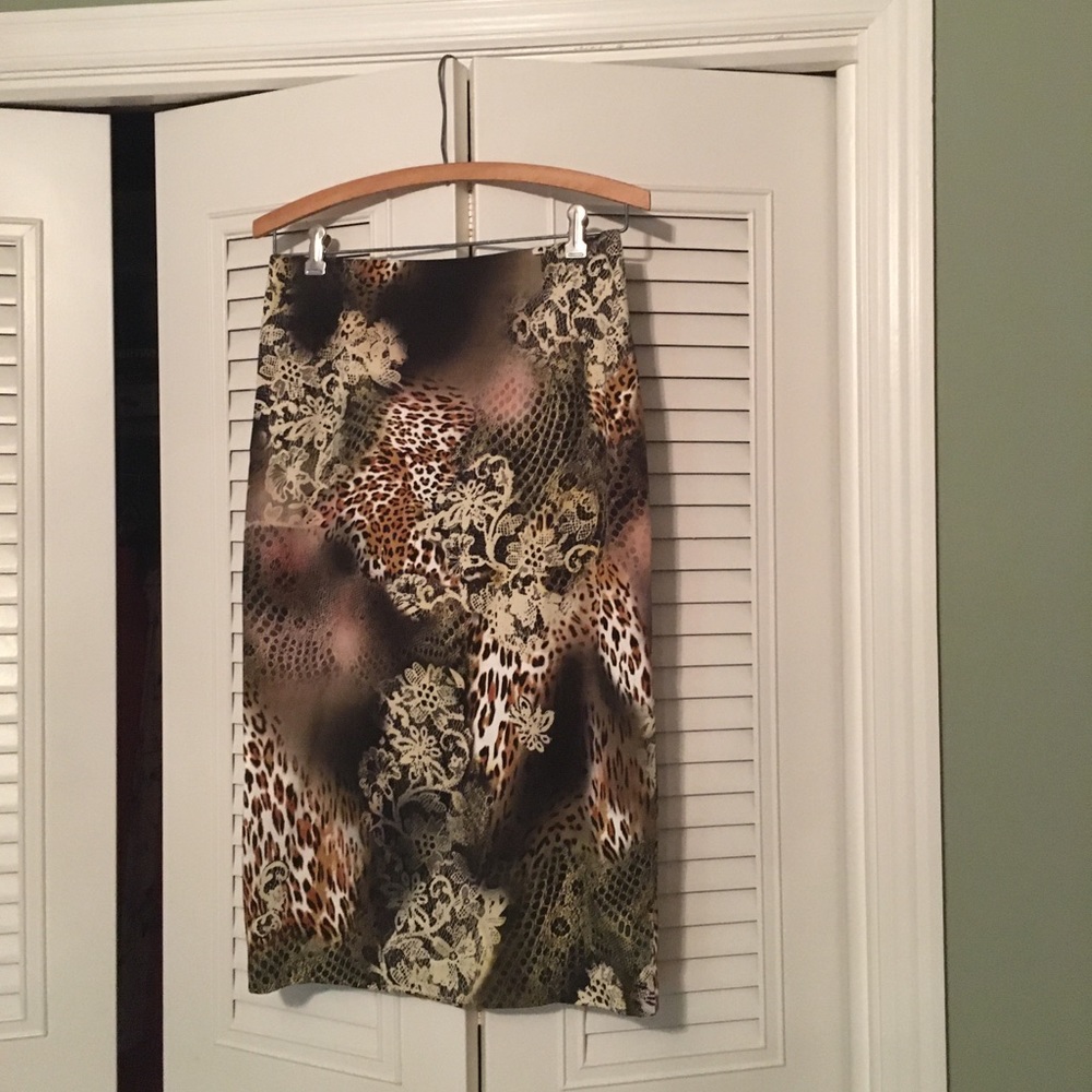Knee-length leopard and lace skirt Brown sz 4